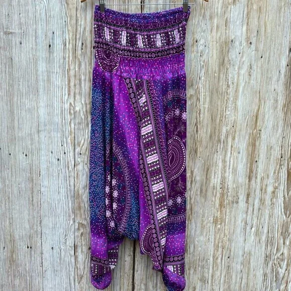 [New] Jumpsuit Style Drop Crotch Harem Pants (S-M) Purple-Blue-White Mandala - Picture 8 of 11